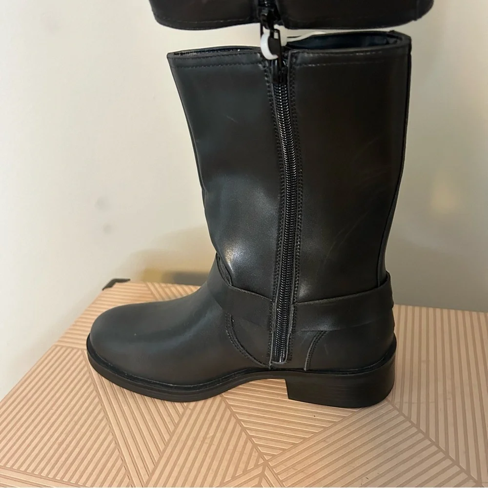 Steve Madden Boots Black Faux Leather Boots Beckky Harness Moto Neutral Buckle